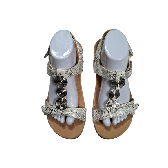 Vionic Wide Silver Snake Farra II Disc Trim T Strap Sandals Adjustable Size 8 - Picture 1 of 9